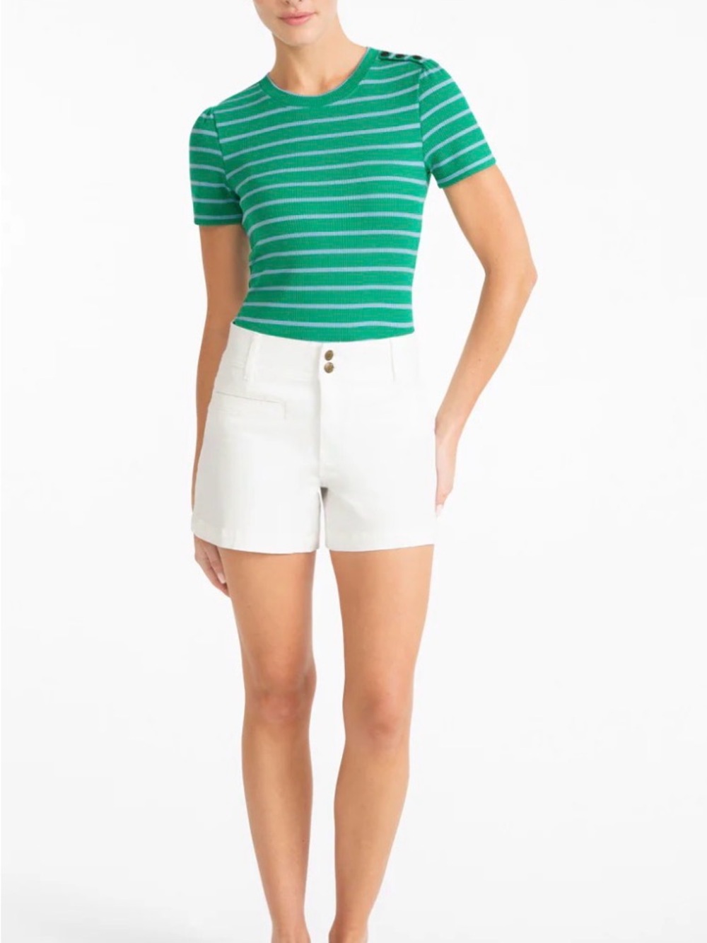 Draper James Welt Pocket White High-Waist  Tailored Shorts Double Buttons $68